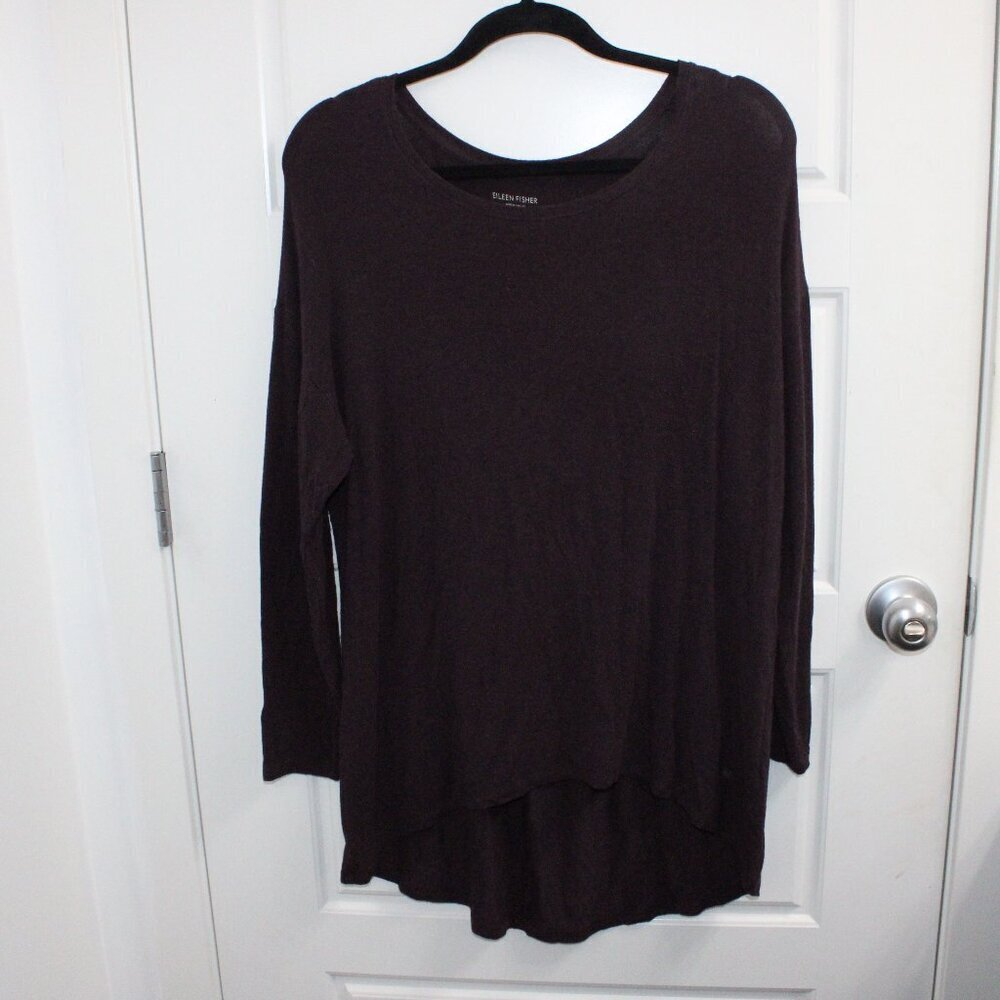 Eileen‎ Fisher Size Medium Long Sleeve Scoop Neck Shirt Plum High Low